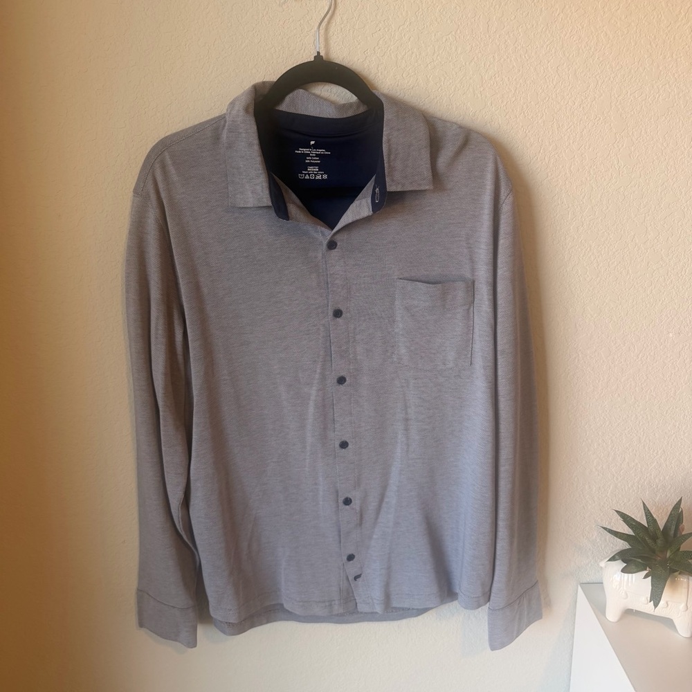 Fabletics Men's Gray Long Sleeve Button Down Large